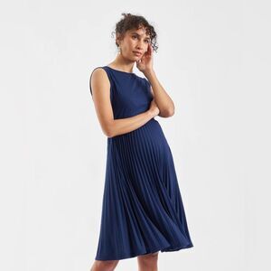 Ripe Maternity Pleated Knit Sleeveless Dress in Navy Blue